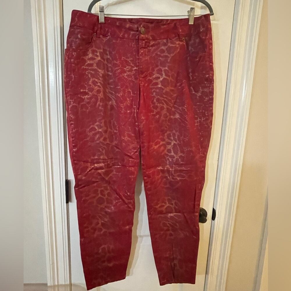 Lane Bryant Red / Gold Animal Print Skinny Jean - EUC 18